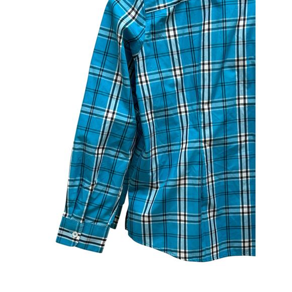 Foxcroft Appleseed’s Wrinkle Free Plaid Shirt 12P Pastel Blue Button - Picture 4 of 7